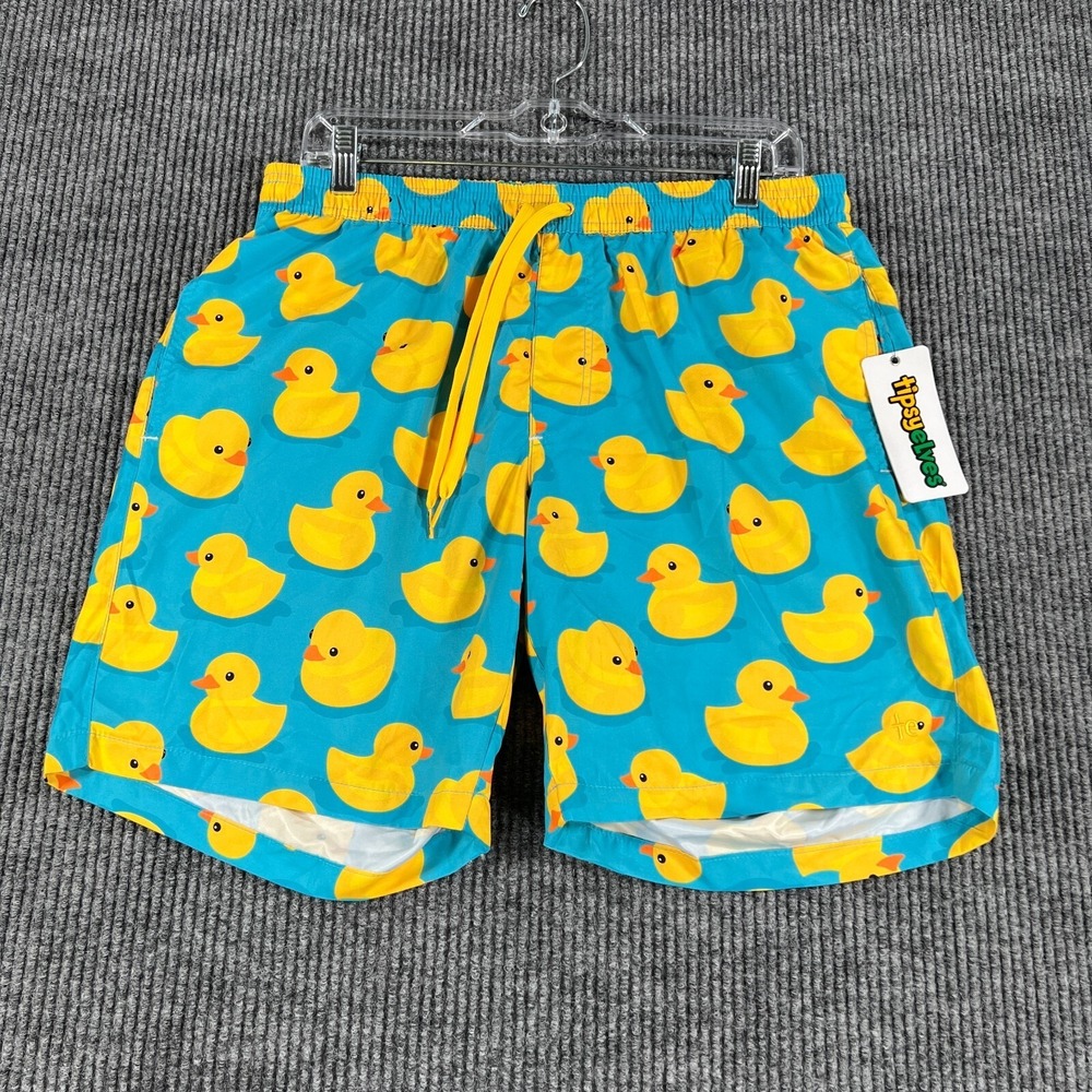 Tipsy Elves Swim Shorts Trunks Mens Large Rubber Ducks Geometric Beach Pool New